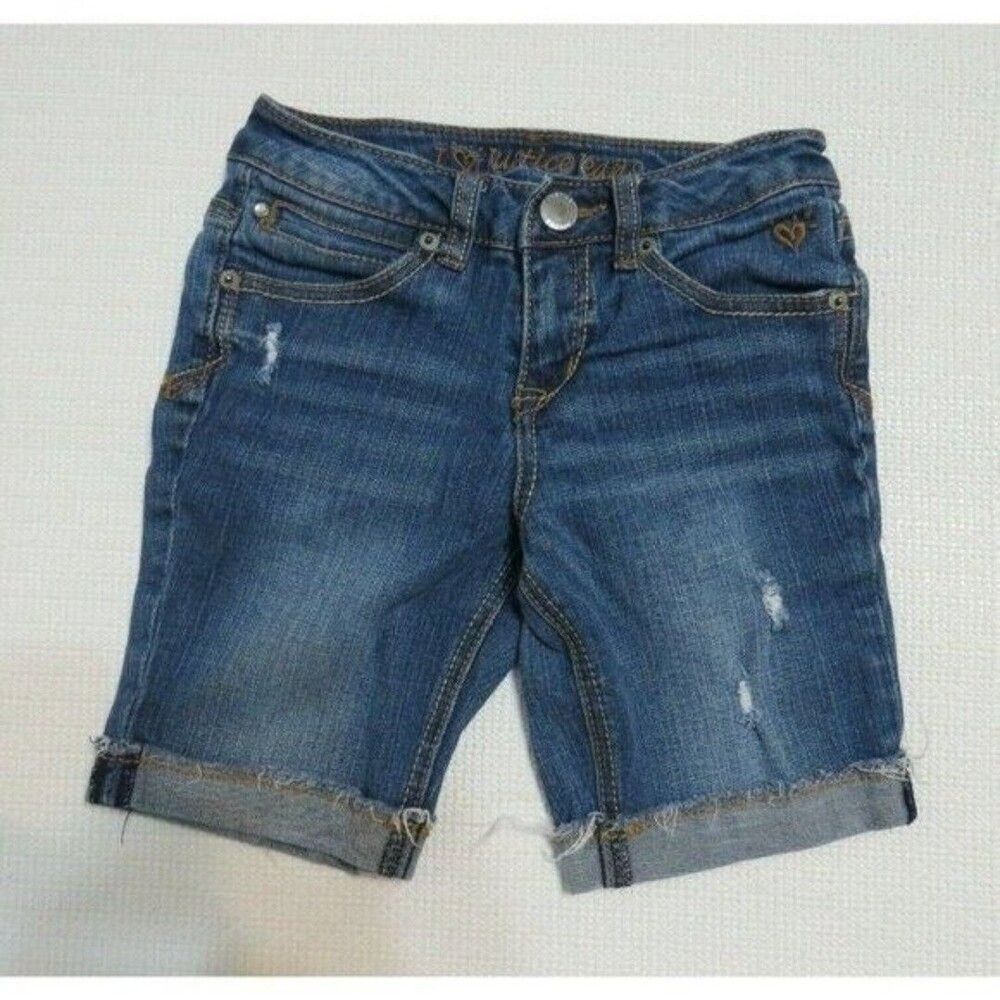 Justice Girls Size 8R Simply Low Distressed Dark Washed Blue Denim Jeans Shorts